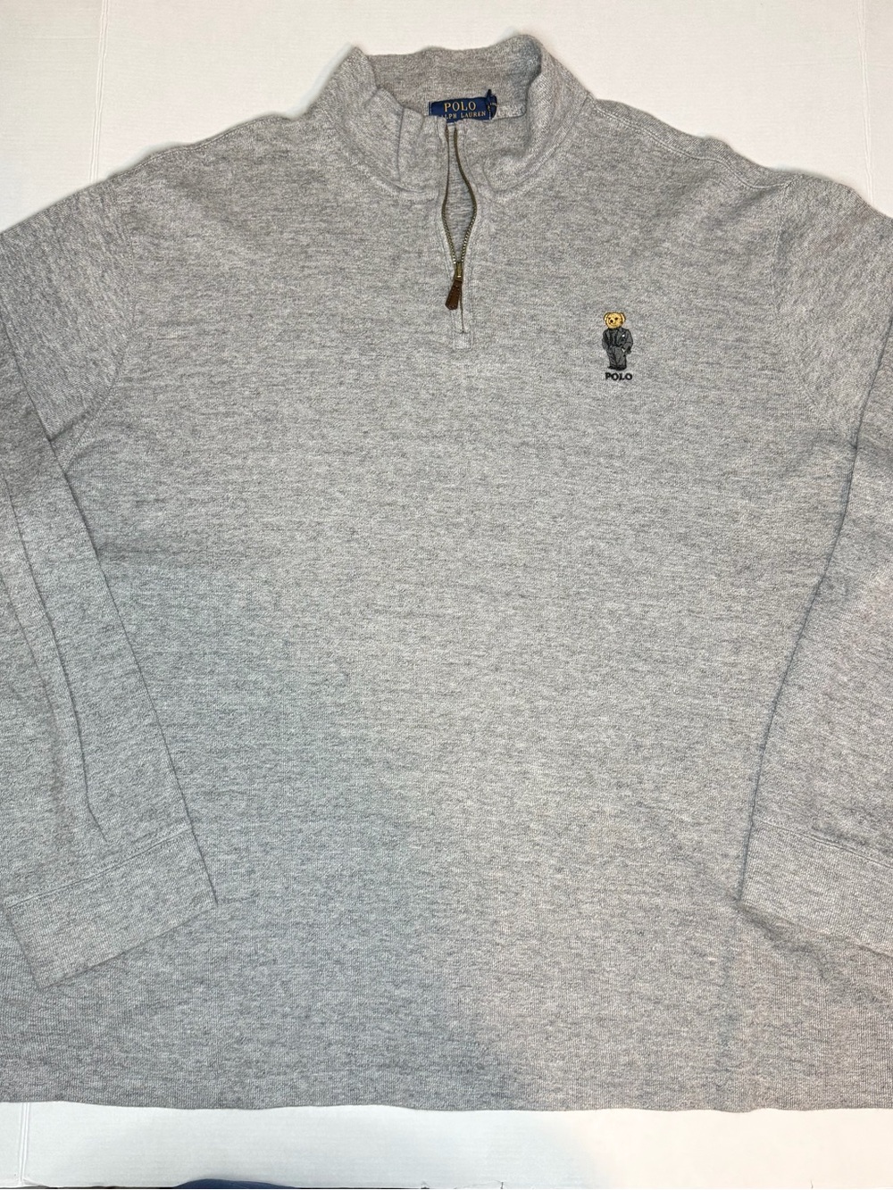 Polo by Ralph Lauren Light Gray Quarter-Zip Sweater with Bear Embroidery